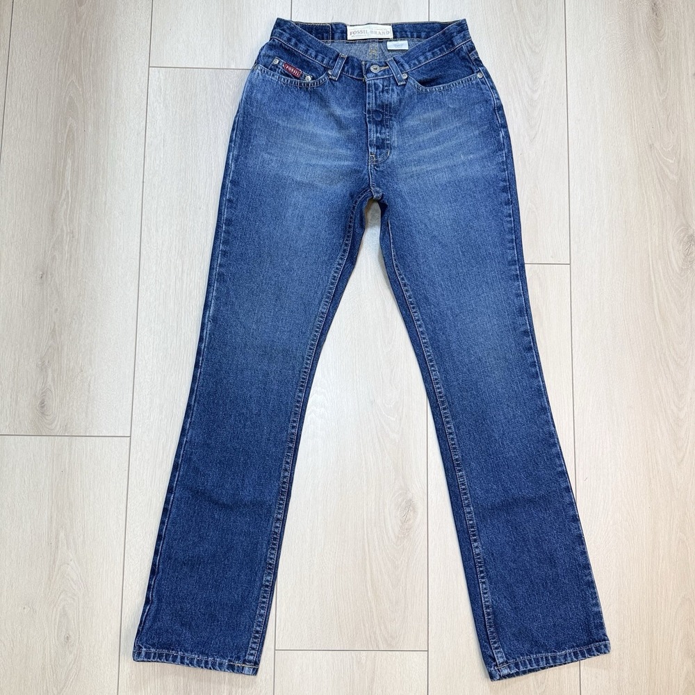 VTG Y2K Fossil Straight Leg Jeans Womens 2R 25x31 Button Fly Blue Denim Mexico